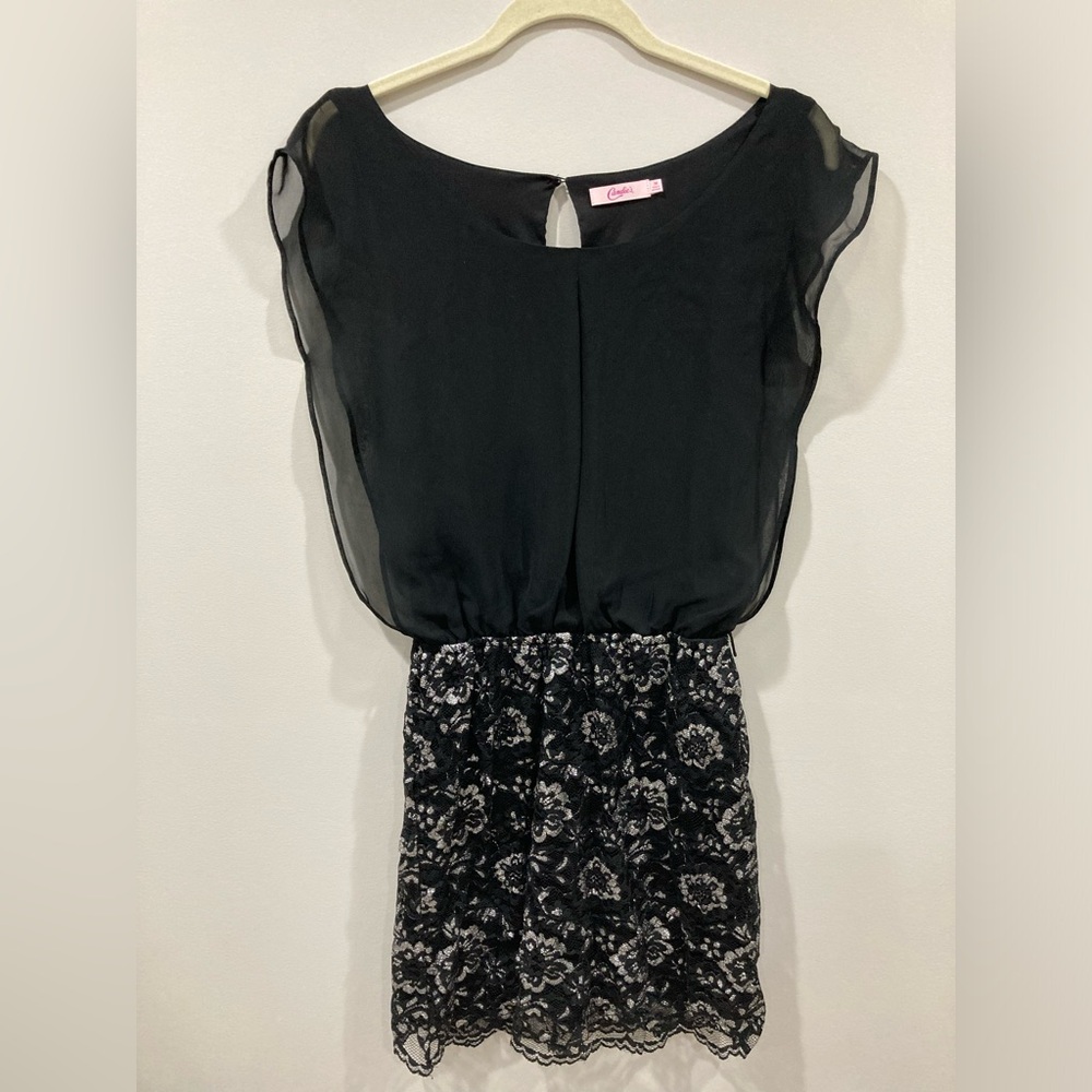 Candie's Black and Silver Sleeveless Floral Pencil Skirt Dress Medium